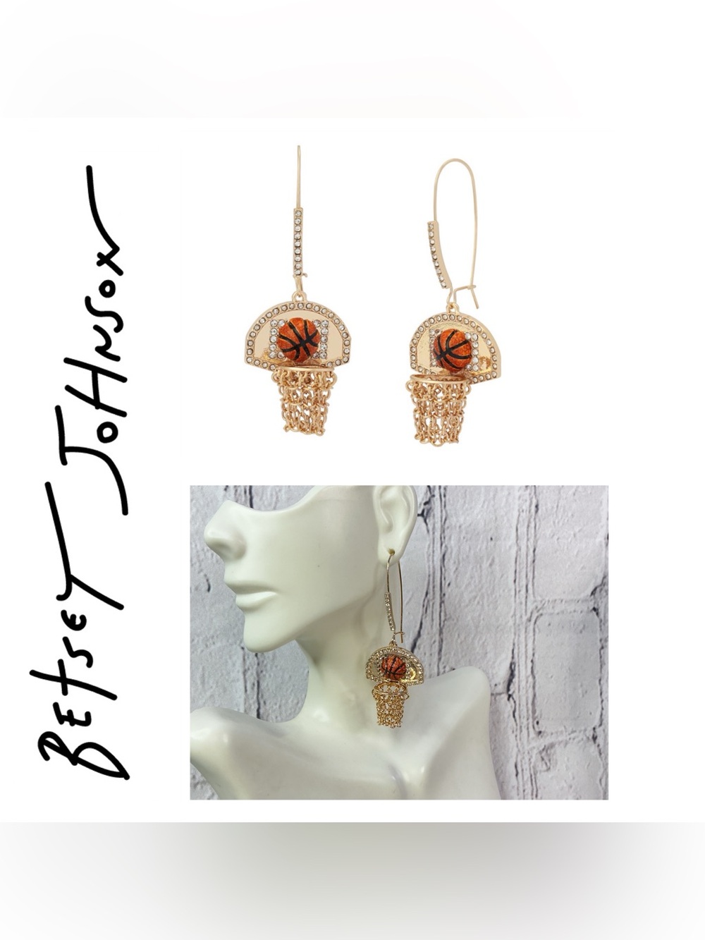 🌟🌟 Betsy Johnson Stone Basketball Hoop Dangling Earrings